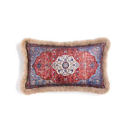 Persian style red & blue bohemian chenille lumbar pillow cover living room