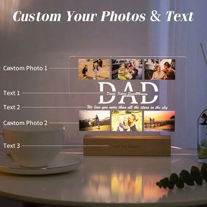 DecorBites™ Personalized Custom Photo Text 3D Acrylic Lamp Customized Bedroom NightLight for MOM DAD LOVE Family Birthday Christmas Day Gift