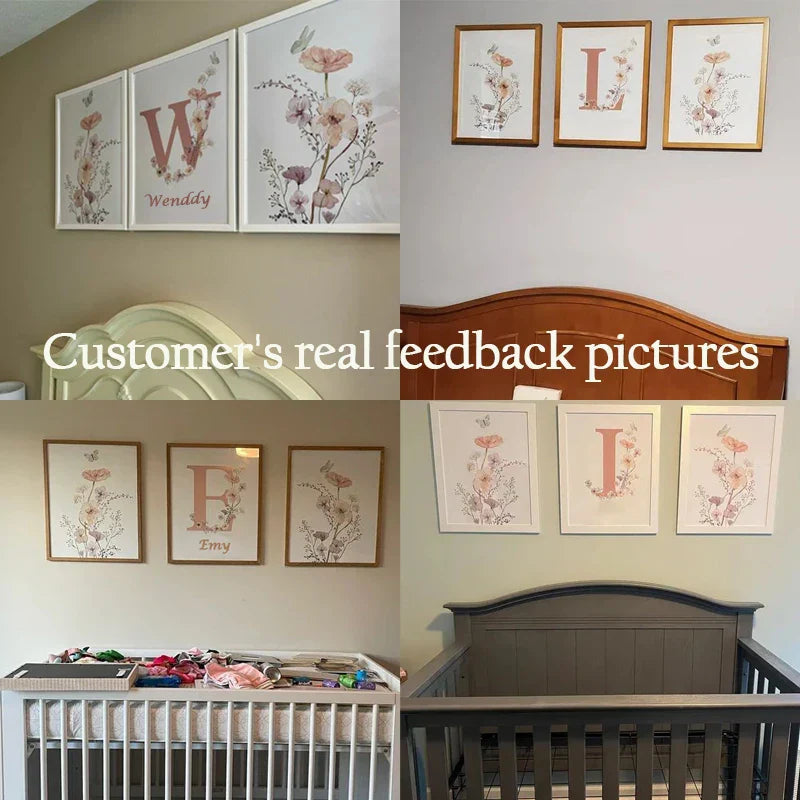 DecorBites™ Personalized Pink Floral Nursery Wall Art