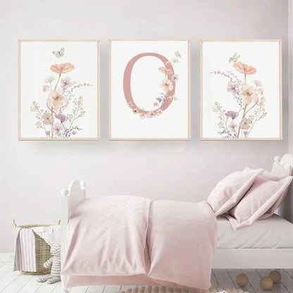DecorBites™ Personalized Pink Floral Nursery Wall Art