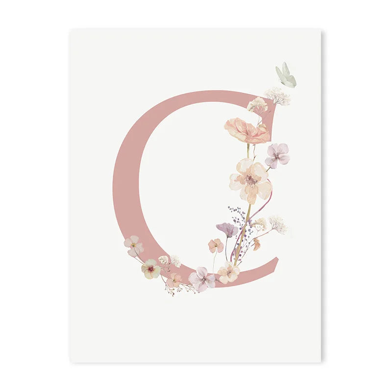 DecorBites™ Personalized Pink Floral Nursery Wall Art