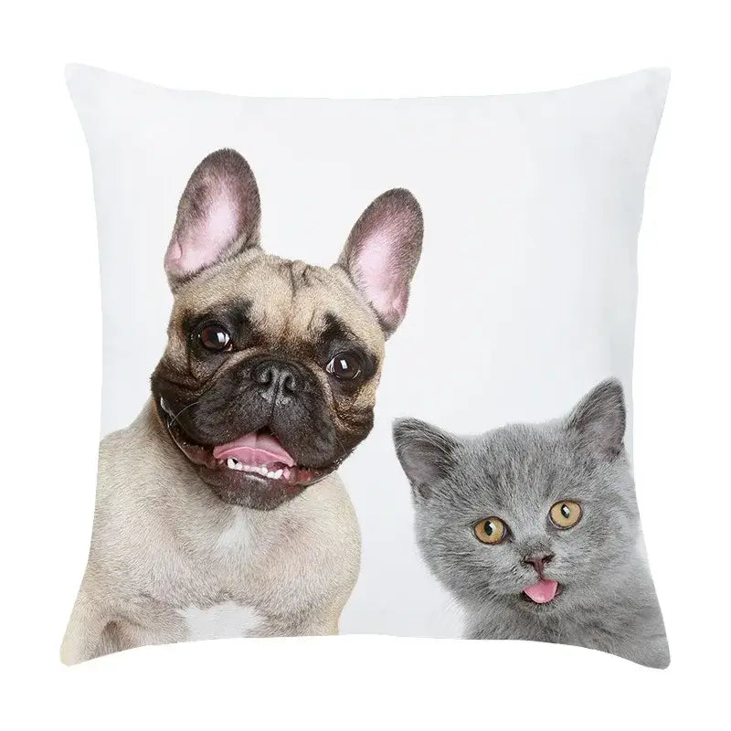Pet dog and cat print peach skin pillowcase living room decor