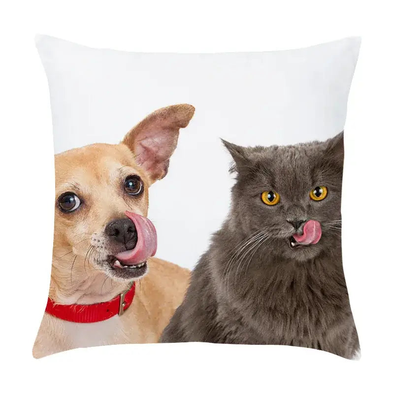 Pet dog and cat print peach skin pillowcase living room decor