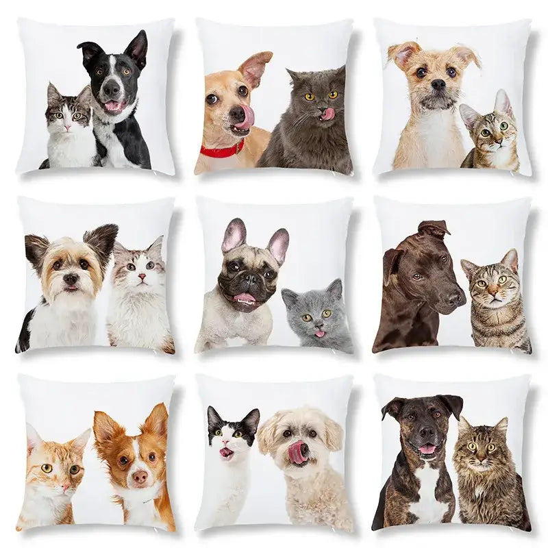 Pet dog and cat print peach skin pillowcase living room decor