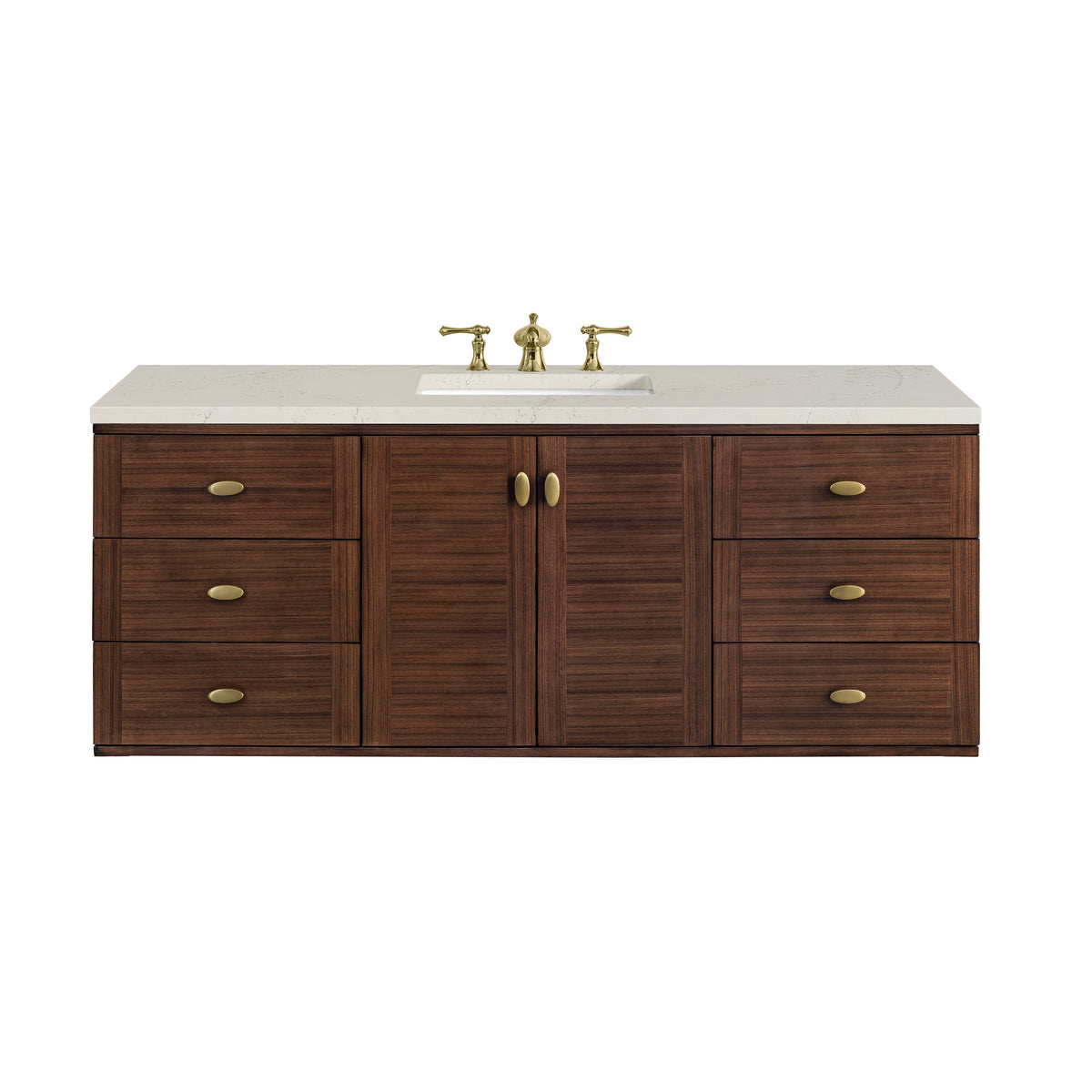 James Martin Amberly 60" Dual Mount Single Bathroom Vanity, Mid-Century Walnut