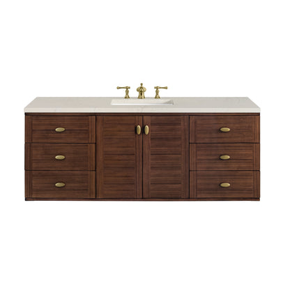 James Martin Amberly 60" Dual Mount Single Bathroom Vanity, Mid-Century Walnut