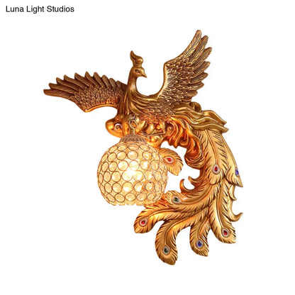 DecorBites™ Phoenix Sconce Lighting Resin Wall Lamp with Crystal Dome Shade - Lodge Style, Gold Finish