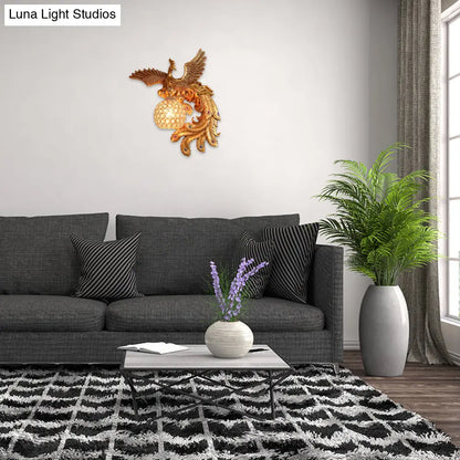 DecorBites™ Phoenix Sconce Lighting Resin Wall Lamp with Crystal Dome Shade - Lodge Style, Gold Finish