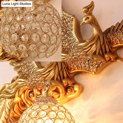 DecorBites™ Phoenix Sconce Lighting Resin Wall Lamp with Crystal Dome Shade - Lodge Style, Gold Finish