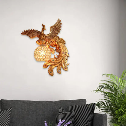 DecorBites™ Phoenix Sconce Lighting Resin Wall Lamp with Crystal Dome Shade - Lodge Style, Gold Finish