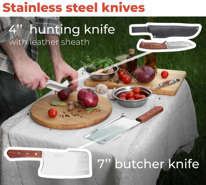 “Odin" Grilling Accessories BBQ Skewers Set  in a Wooden Case, 45 items