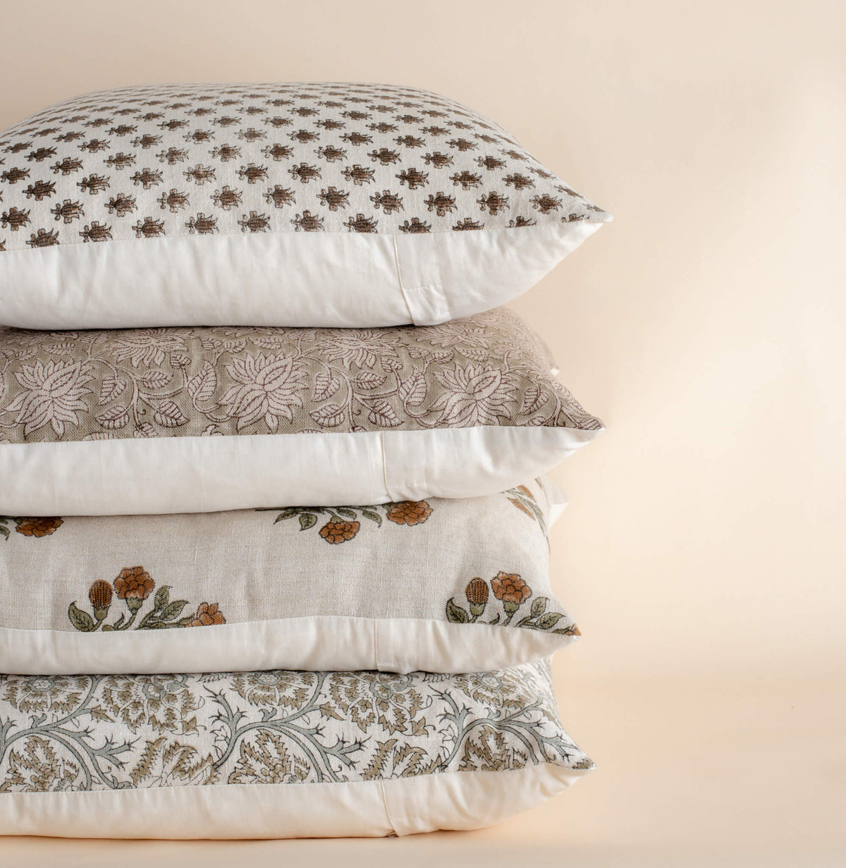 Cora Floral Block Printed Pillow Cover | Brown
