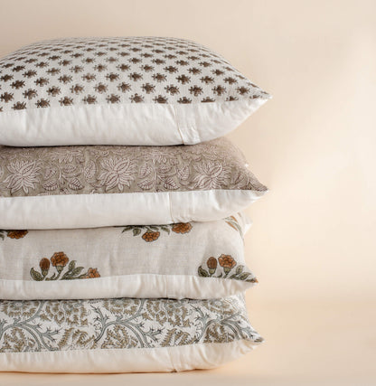 Cora Floral Block Printed Pillow Cover | Brown