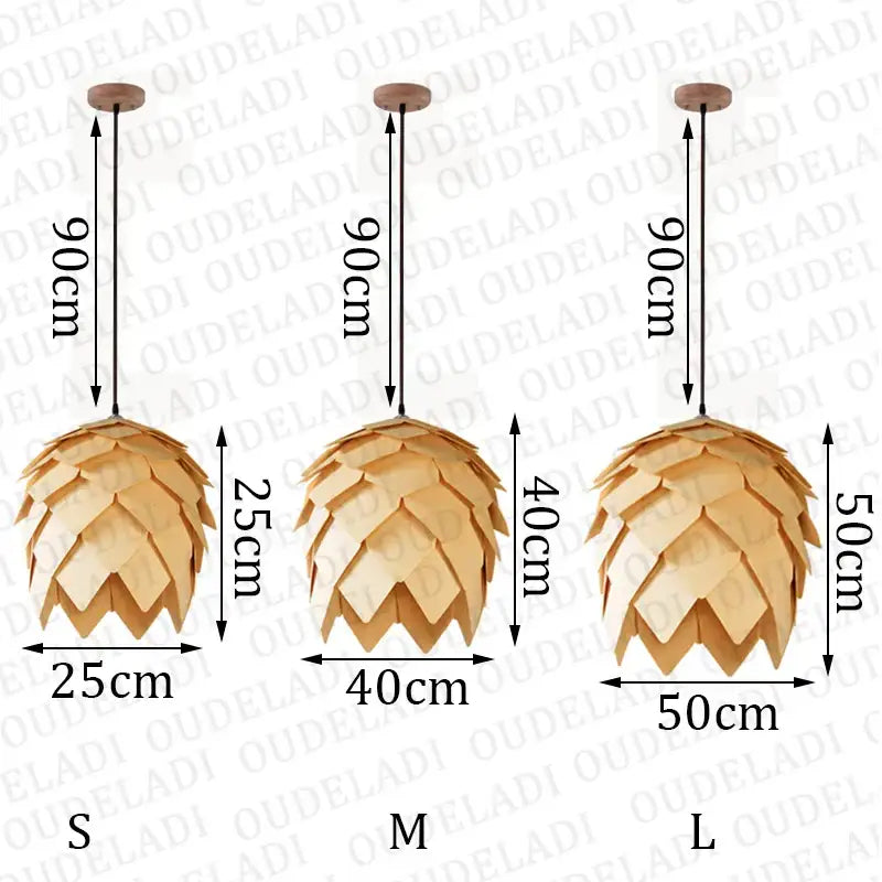Pinecone wooden style orange & gold pendant lights dining room