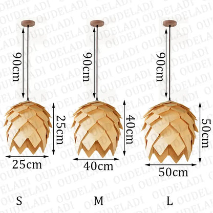 Pinecone wooden style orange & gold pendant lights dining room