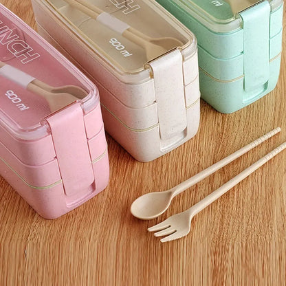 Pink 3-layer kids bento box lunchbox – kitchen food container
