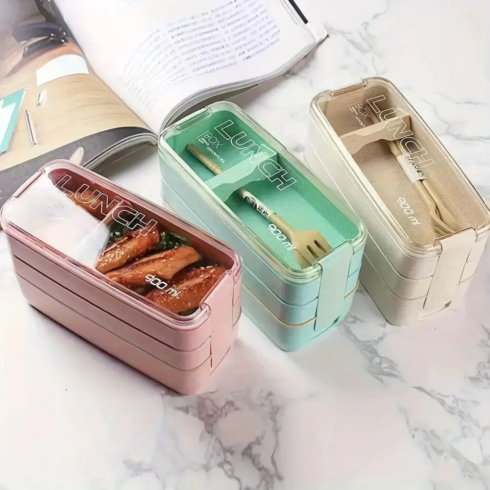 Pink 3-layer kids bento box lunchbox – kitchen food container