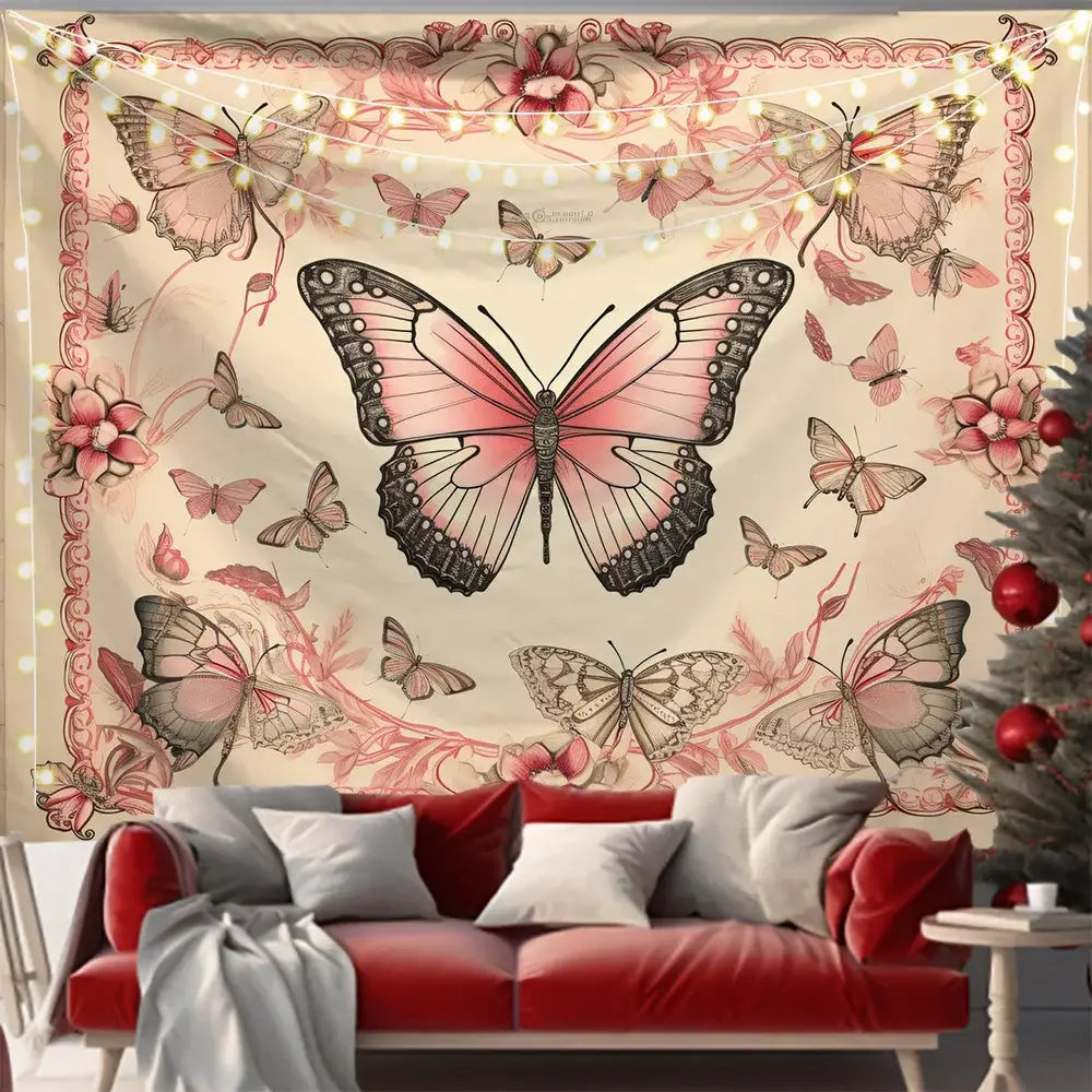 Pink and black butterfly series background cloth for living room
