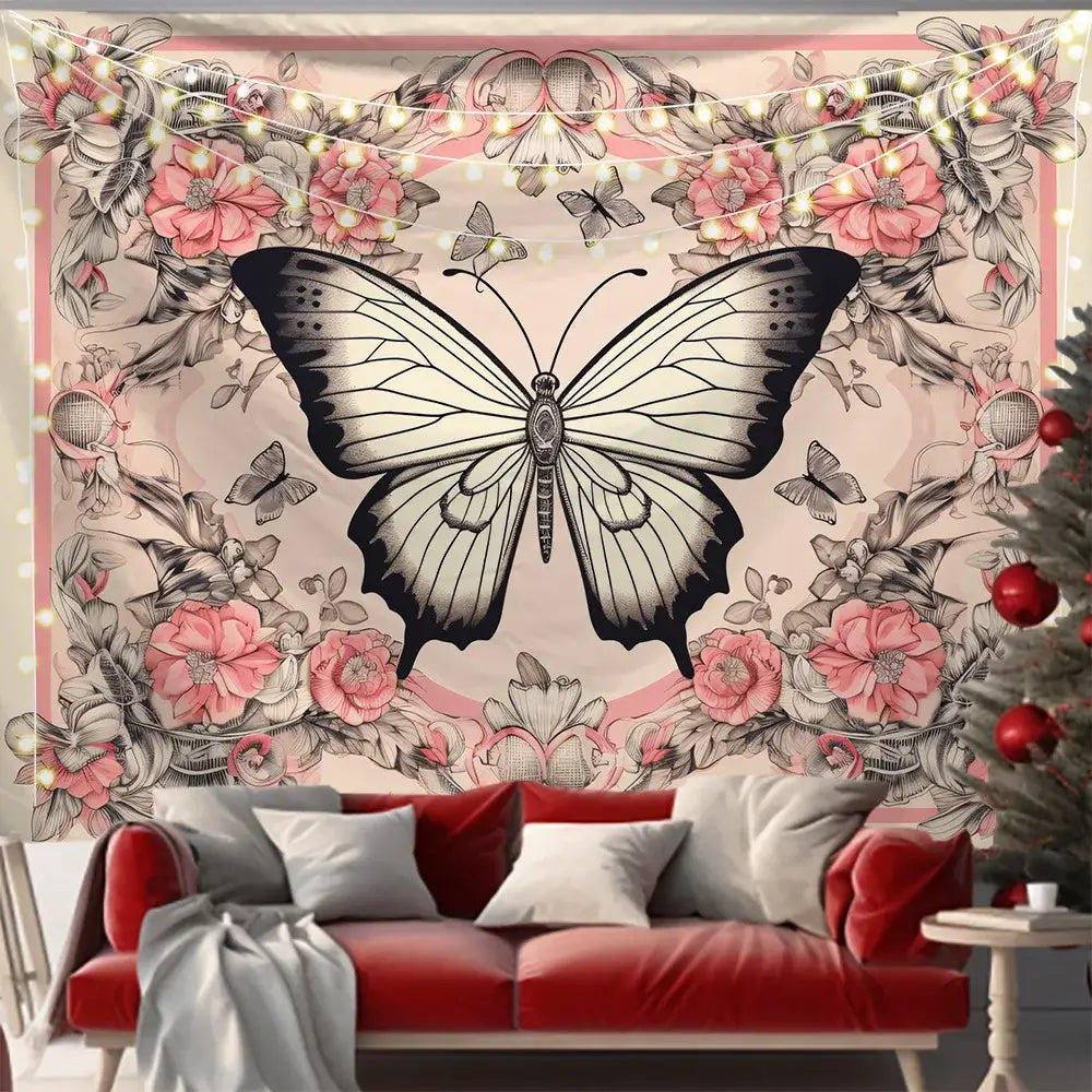 Pink and black butterfly series background cloth for living room