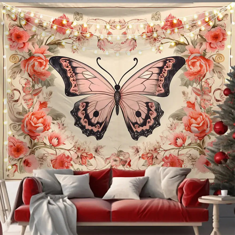 Pink and black butterfly series background cloth for living room