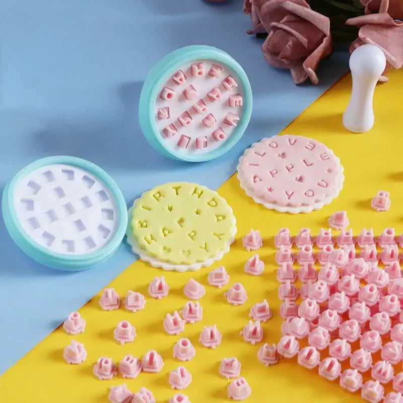 Pink and blue cookie stamps kitchen baking set