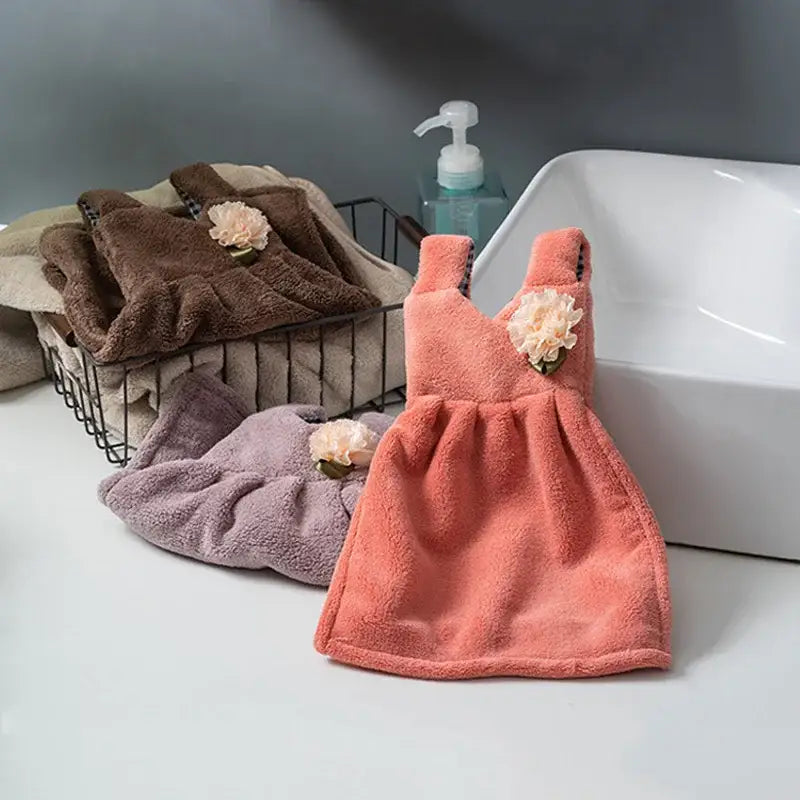 Pink and blue kids cute dress hand towel for kitchen and bathroom