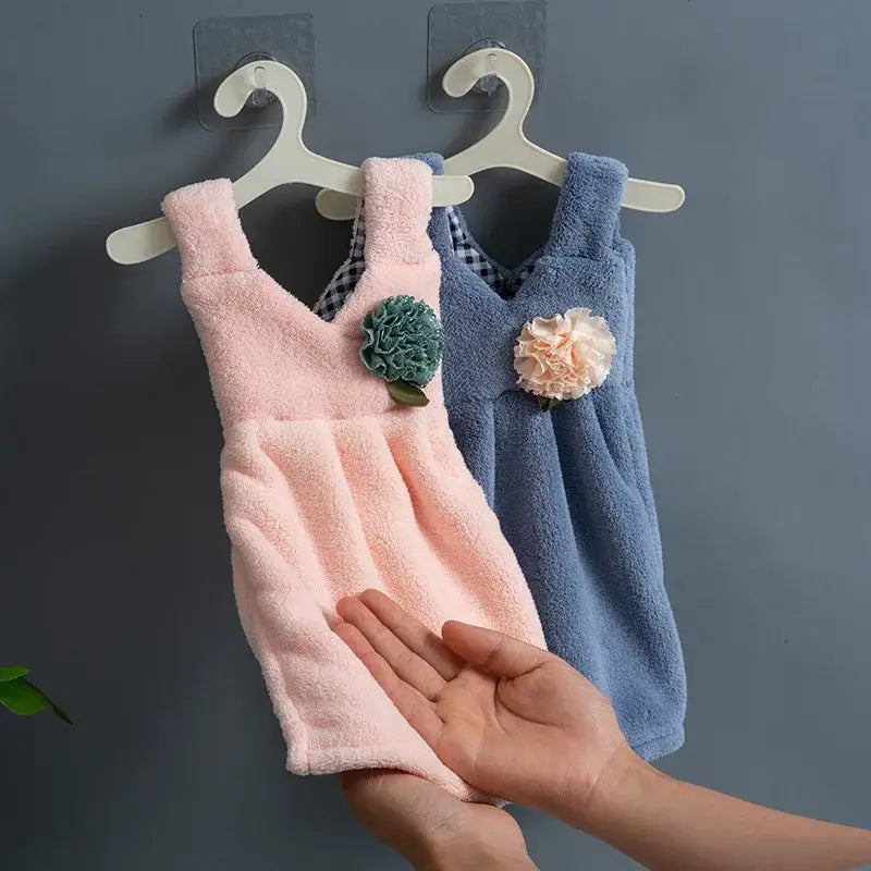 Pink and blue kids cute dress hand towel for kitchen and bathroom