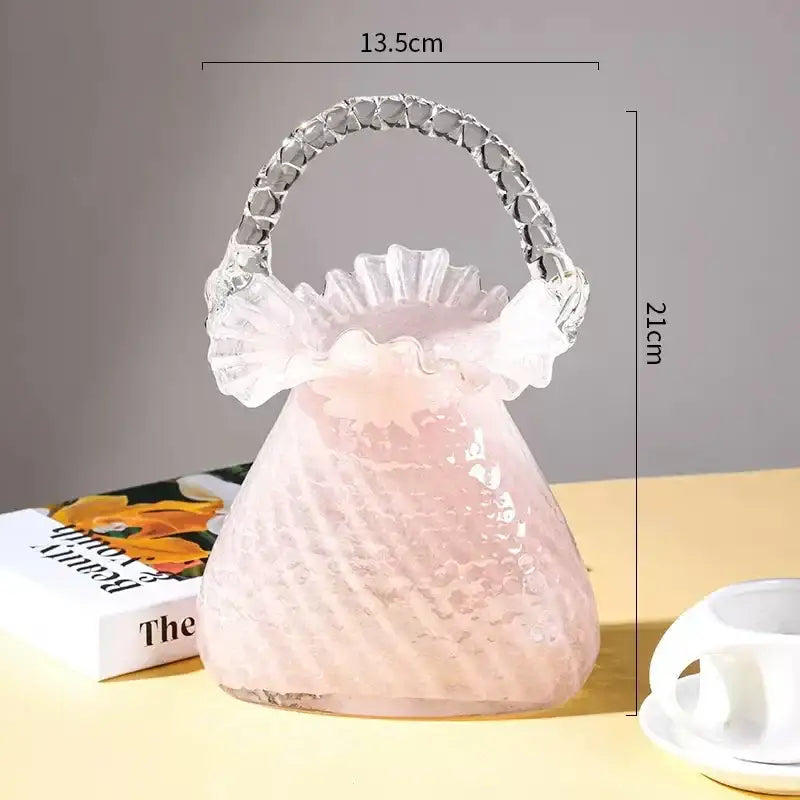 Pink and clear crystal flower basket living room glass vase