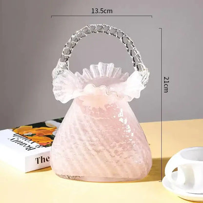 Pink and clear crystal flower basket living room glass vase