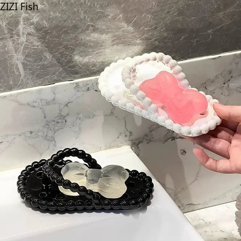 Pink and clear flip flop soap dish drainage rack bathroom accessory