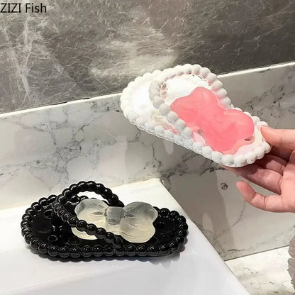 Pink and clear flip flop soap dish drainage rack bathroom accessory