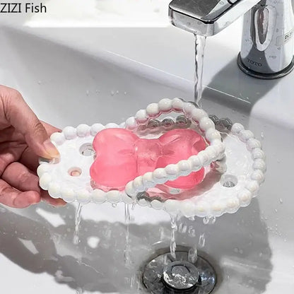 Pink and clear flip flop soap dish drainage rack bathroom accessory
