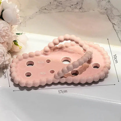 Pink and clear flip flop soap dish drainage rack bathroom accessory