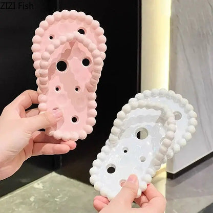 Pink and clear flip flop soap dish drainage rack bathroom accessory