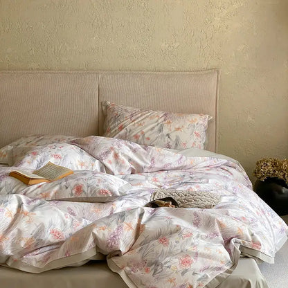 Pink and cream floral egyptian cotton print bedding set bedroom