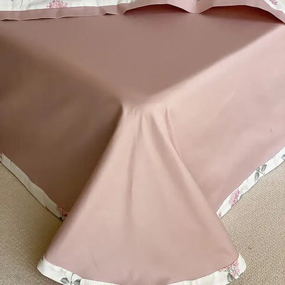 Pink and cream floral egyptian cotton print bedding set bedroom
