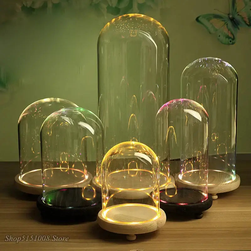 Pink and gold dry flower ornaments glass dome bedroom night light