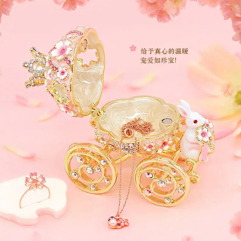 Pink and gold princess carriage jewelry trinket box bedroom decor