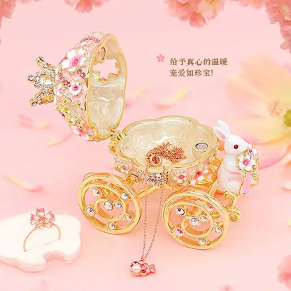 Pink and gold princess carriage jewelry trinket box bedroom decor