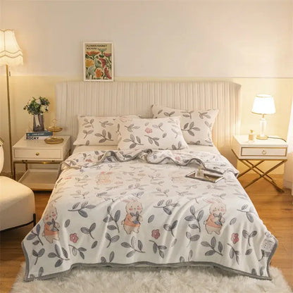 Pink and gray bunny double sided plaid fleece blanket bedroom softness