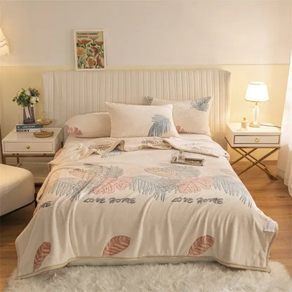 Pink and gray bunny double sided plaid fleece blanket bedroom softness