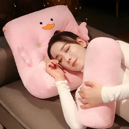 Pink and gray dumb duck square plush backrest bedroom cushion