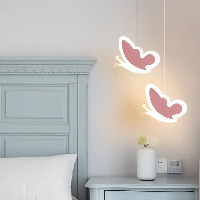 Pink and gray heart blossom butterfly led chandelier bedroom light