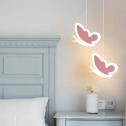 Pink and gray heart blossom butterfly led chandelier bedroom light