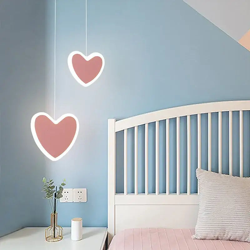 Pink and gray heart blossom butterfly led chandelier bedroom light