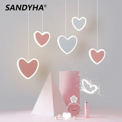 Pink and gray heart blossom butterfly led chandelier bedroom light