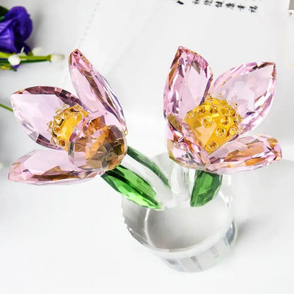 Pink and green crystal tulip lily flower sculpture living room decor