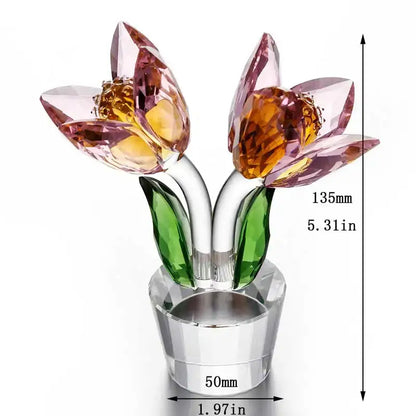 Pink and green crystal tulip lily flower sculpture living room decor