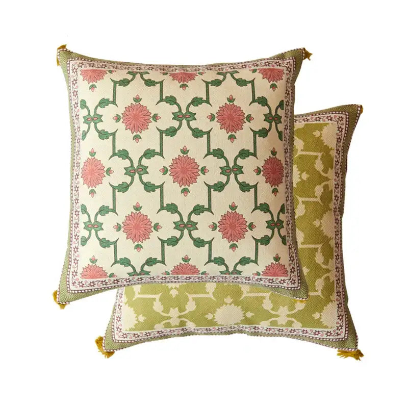 Pink and green datura flowers print cushion cover living room decor