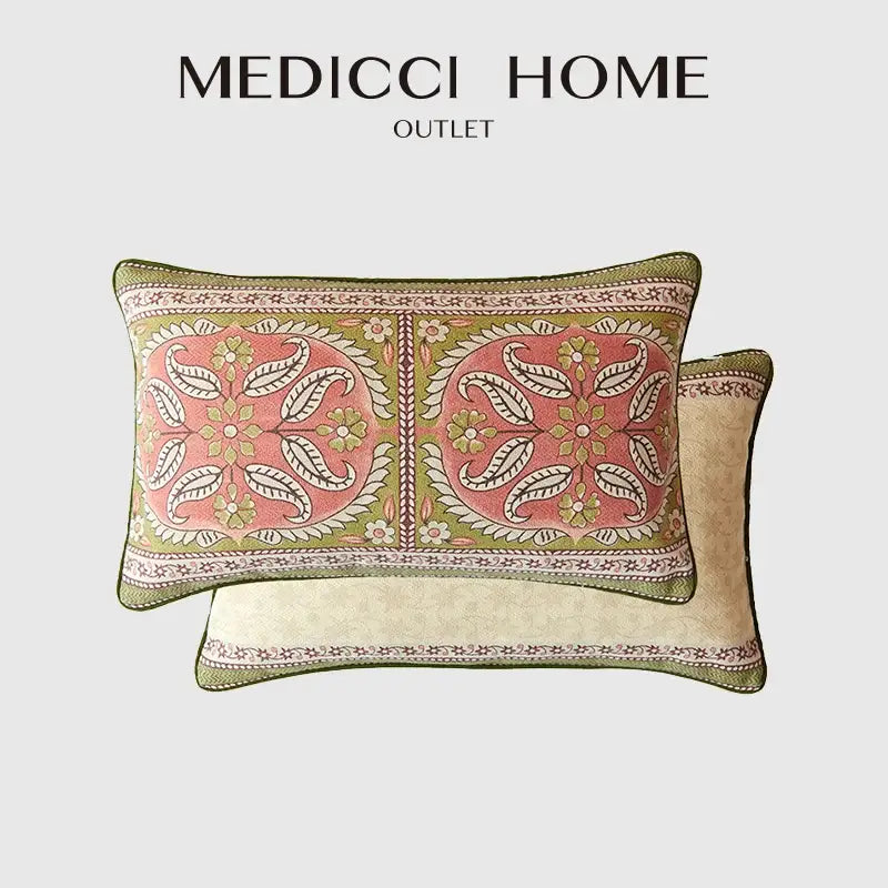 Pink and green datura flowers print cushion cover living room decor